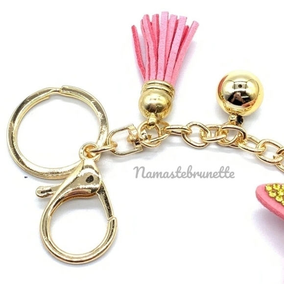 Unicorn Crystal Rhinestone Keychain Bag Charm With Blue Tassel - Picture 10 of 16